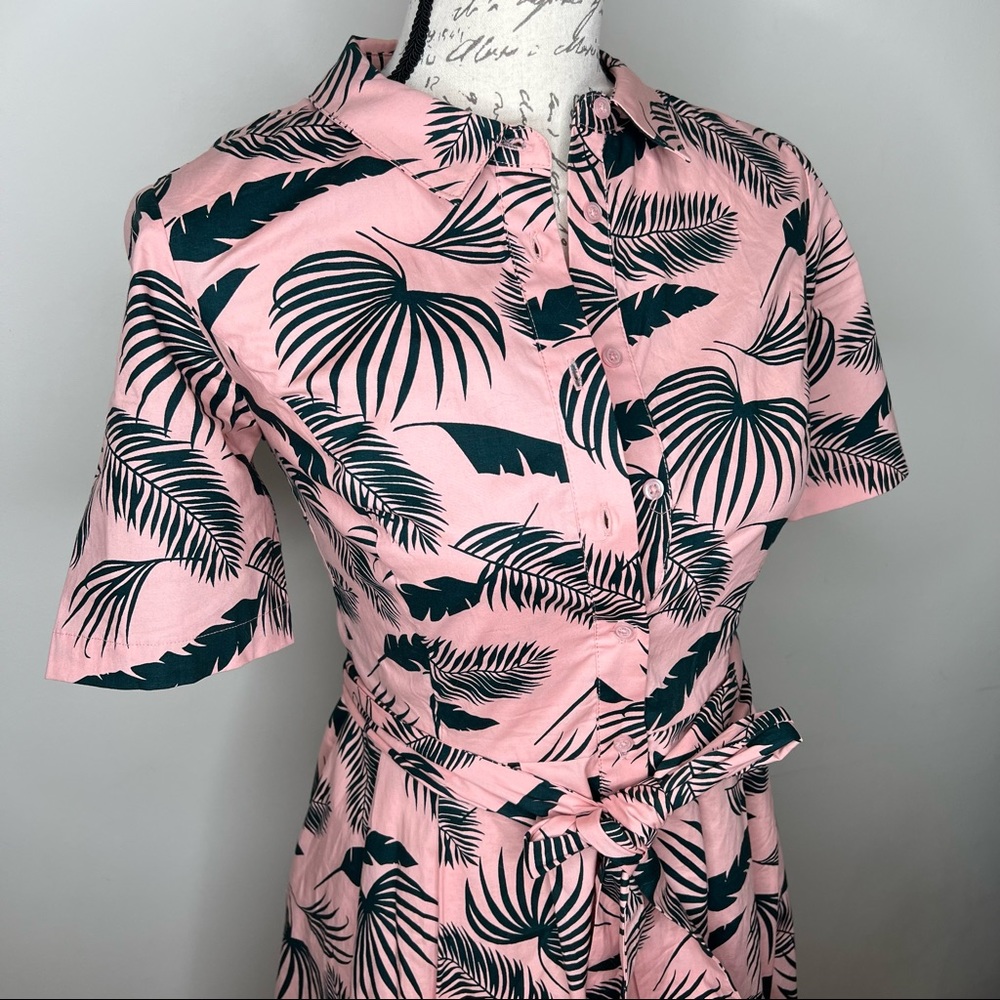 Boden Pink Palm-Print Shirt Dress - Picture 5 of 10